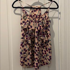 Rebecca Taylor Pink Floral Ruffle Tank Top 4 S